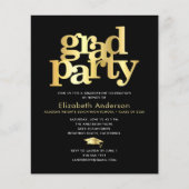 Budget black gold graduation cap bold party invite (Front)