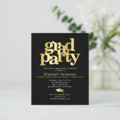 Budget black gold graduation cap bold party invite (Standing Front)