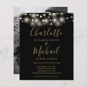 Budget Black Gold Lights Photo Wedding Invitation