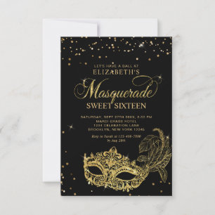 BUDGET Black Gold Masquerade Sweet 16 Photo Card