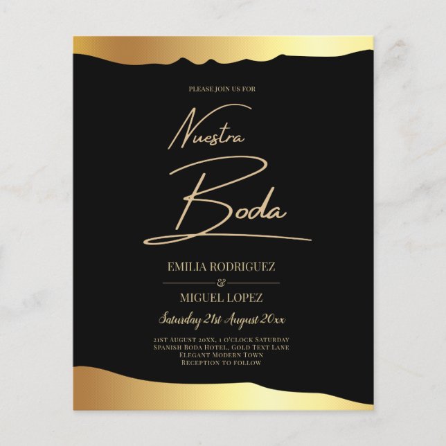 BUDGET Black Gold Nuestra Boda Spanish Wedding Flyer (Front)