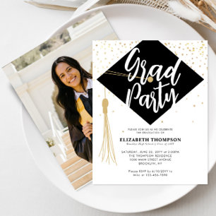 Budget Black Gold Photo Graduation Party Invite