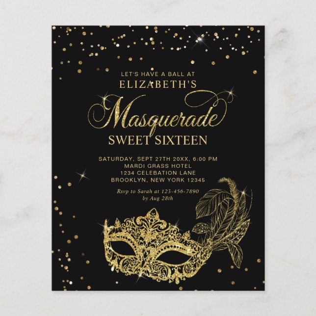 BUDGET Black Gold Photo Masquerade Sweet 16 (Front)