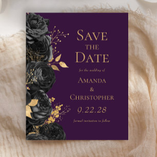 Budget Black Gold Purple Floral Save the Date