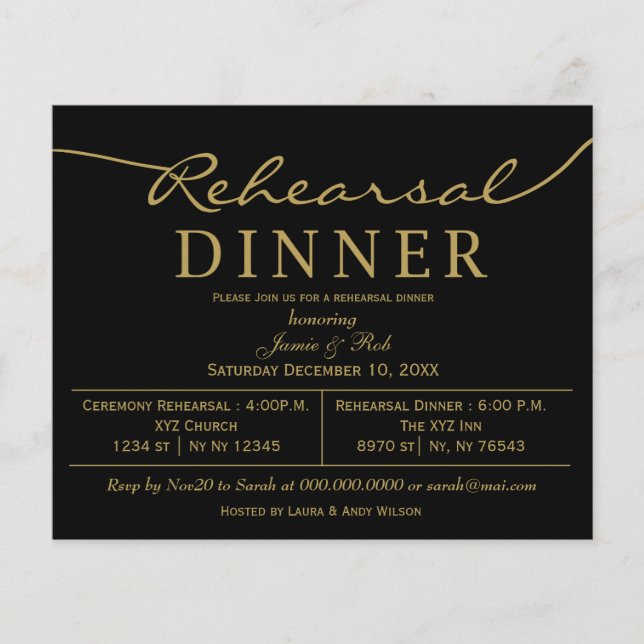 Budget Black Gold Rehearsal Dinner Invitation (Front)