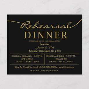Budget Black Gold Rehearsal Dinner Invitation