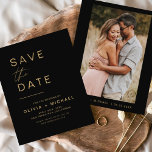 Budget Black Gold Save the Date Photo Minimalist Flyer<br><div class="desc">Budget Black and Gold Wedding Save the Date Cards that have a photo on the front. The Save the Date cards contain a modern hand lettered cursive script typography that are elegant,  simple and modern to use after you minimalist simple wedding day celebration.</div>