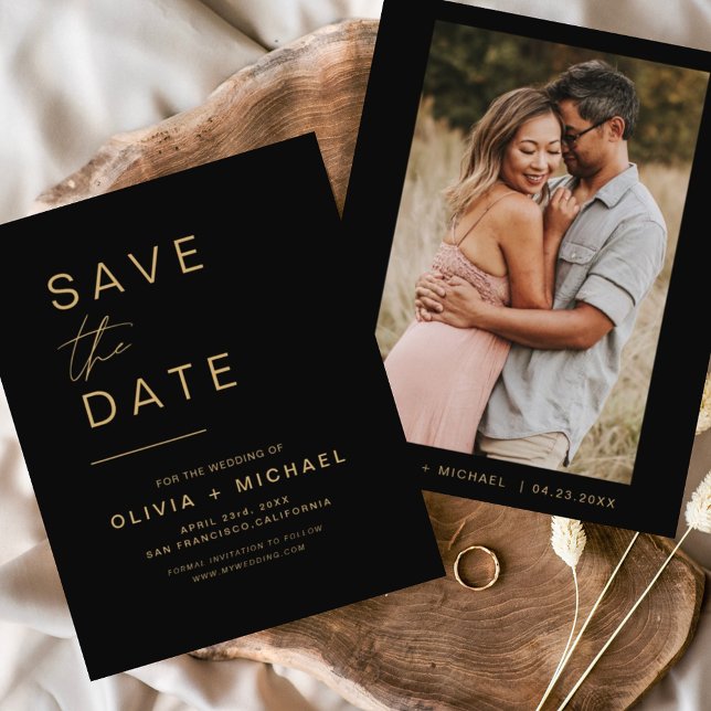Budget Black Gold Save the Date Photo Minimalist Flyer (Creator Uploaded)