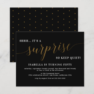Budget Black & Gold Script Surprise Birthday Party