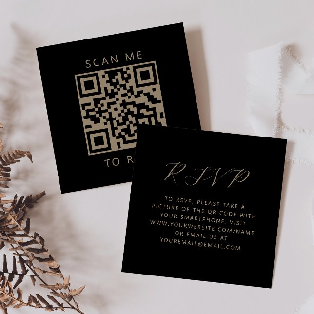 Budget Black Gold Script Wedding QR Code RSVP Enclosure Card (Creator Uploaded)
