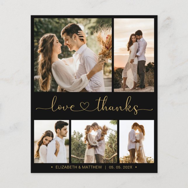 Budget Black Gold Script Wedding Thank You Card (Front)