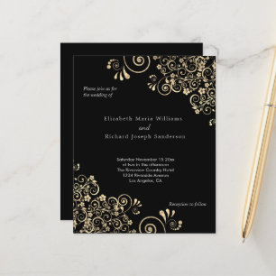 Budget Black Gold Swirls Wedding Invitation