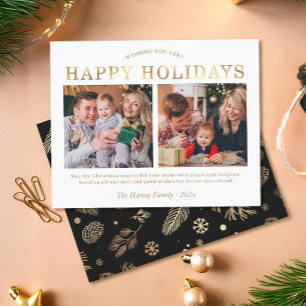 Budget Black Gold Two Photo Holiday Card