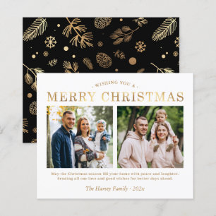 Budget Black Gold Two Photo Merry Christmas Card