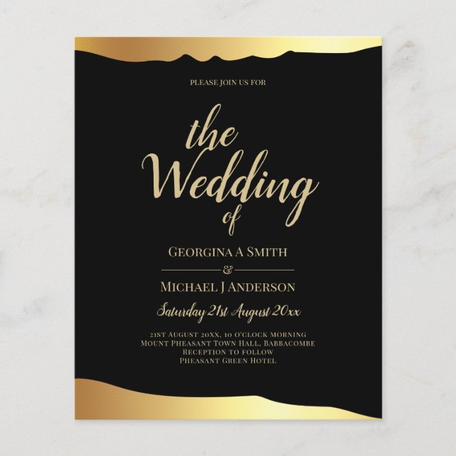 BUDGET Black Gold Wedding Invite RSVP QR Code Chic Flyer (Front)