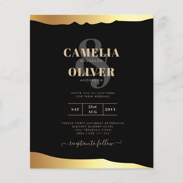 BUDGET Black Gold Wedding Invite RSVP QR Code Chic Flyer (Front)