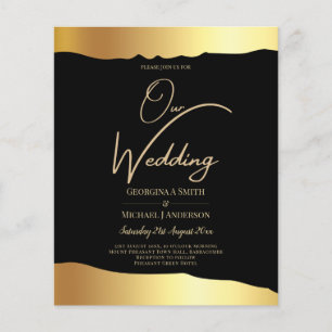 BUDGET Black Gold Wedding Invite RSVP QR Code Chic Flyer