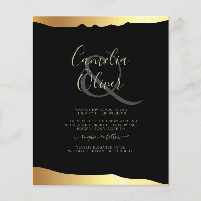 BUDGET Black Gold Wedding Invite RSVP QR Code Chic Flyer (Front)