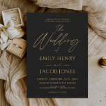 Budget Black Gold Wedding Modern Invitation<br><div class="desc">Introducing our Black Gold Wedding Modern Typography Script Invitation: Make a statement with our elegant wedding invitations featuring modern typography and luxurious black and gold accents. Crafted with meticulous attention to detail, these invitations exude sophistication and style, setting the tone for your special day. The sleek black background is adorned...</div>