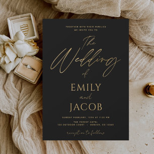 Budget Black Gold Wedding Modern Invitation