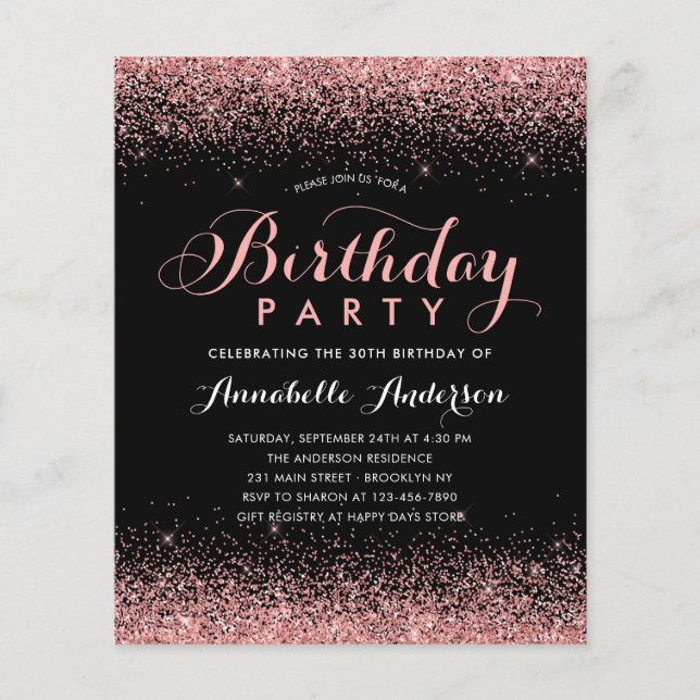 Budget Black Hot Pink Glitter Any Age Birthday (Front)