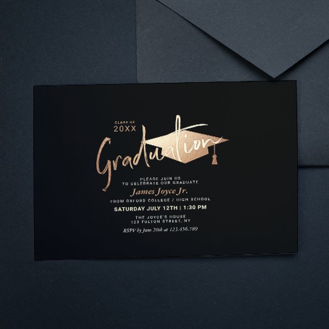 Budget Black Minimal Graduation Party Invitations Flyer (Creator Uploaded)