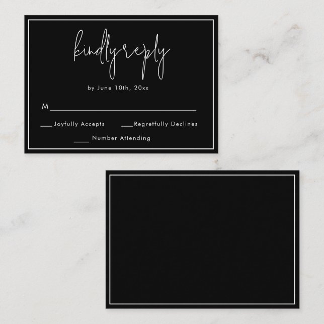 BUDGET Black Modern Wedding RSVP Response Card (Front/Back)