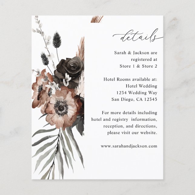 Budget Black & Natural Floral Boho Details Flyer (Front)
