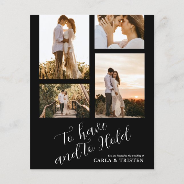 Budget Black Photo Collage Wedding Invitation (Front)