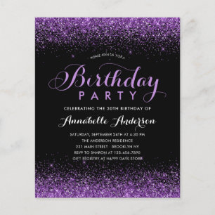 Budget Black Purple Plum Glitter Any Age Birthday
