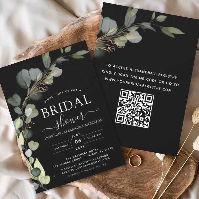 Budget Black QR Code Bridal Shower Eucalyptus (Creator Uploaded)
