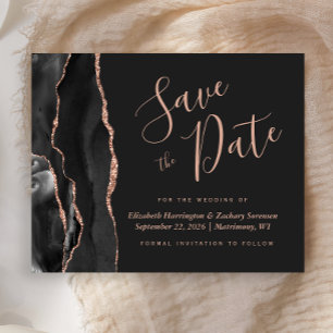Budget Black Rose Gold Agate Dark Save the Date
