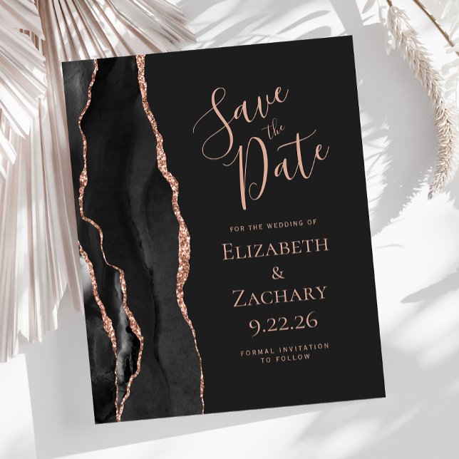 Budget Black Rose Gold Agate Dark Save the Date (Creator Uploaded)
