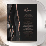 Budget Black Rose Gold Agate Dark Wedding Menu<br><div class="desc">The left-hand edge of this elegant modern wedding invitation features a black watercolor agate border trimmed with faux rose gold glitter. The customisable text combines rose pink handwriting script and copperplate fonts on an off-black background. The reverse side features a matching black and rose gold agate design.</div>