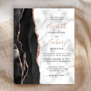 Budget Black Rose Gold Agate Marble Wedding Invite