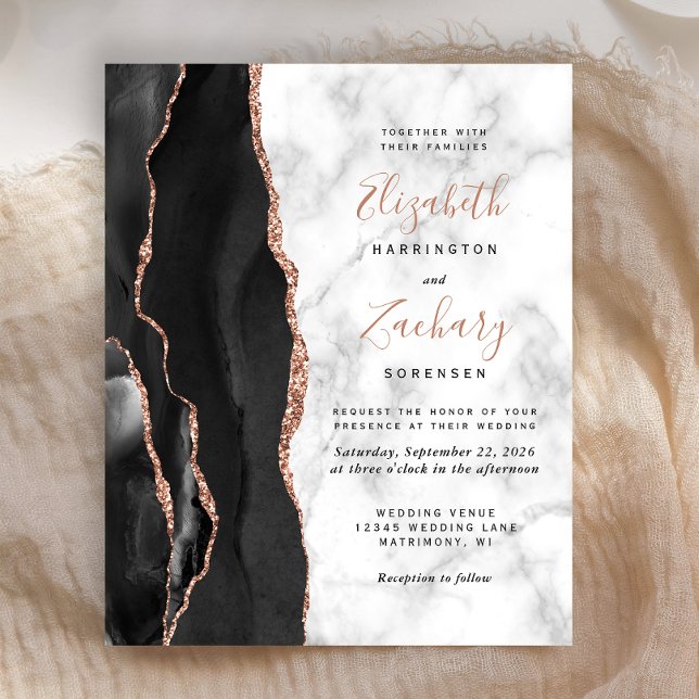 Budget Black Rose Gold Agate Marble Wedding Invite (Creator Uploaded)