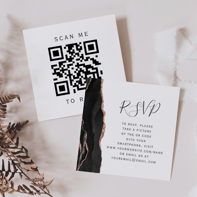 Budget Black Rose Gold Agate Wedding QR Code RSVP Enclosure Card (Creator Uploaded)