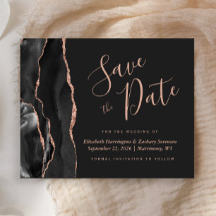 Budget Black Rose Gold Agate Wedding Save the Date