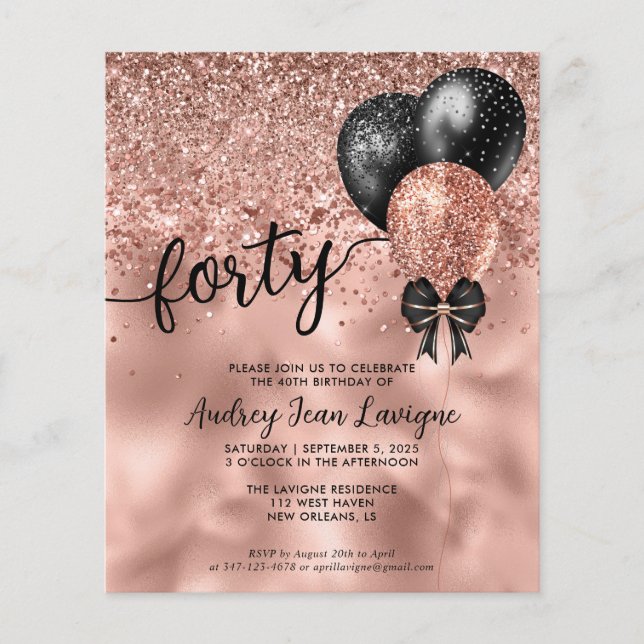 Budget Black Rose Gold Balloon Bow 40th Birthday (Front)