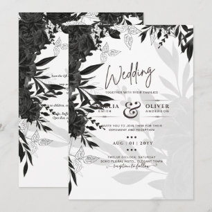 BUDGET Black Roses Elegant White Wedding Invite
