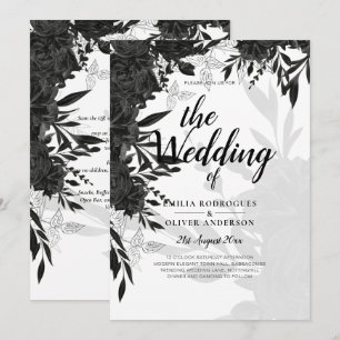 BUDGET Black Roses Elegant White Wedding Invite