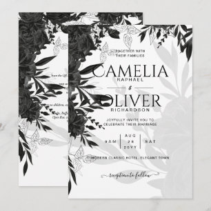 BUDGET Black Roses Elegant White Wedding Invite