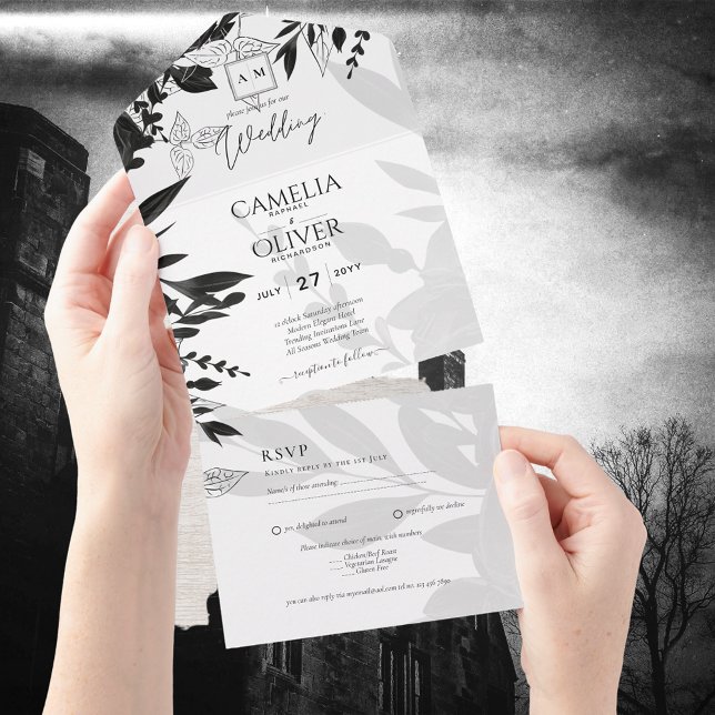 BUDGET Black Roses Elegant White Wedding Invite (Creator Uploaded)