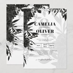 BUDGET Black Roses Elegant White Wedding Invite