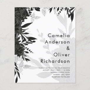 BUDGET Black Roses Elegant White Wedding Invite Flyer