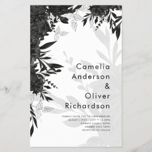 BUDGET Black Roses Elegant White Wedding Invite Flyer