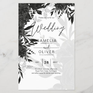 BUDGET Black Roses Elegant White Wedding Invite Flyer