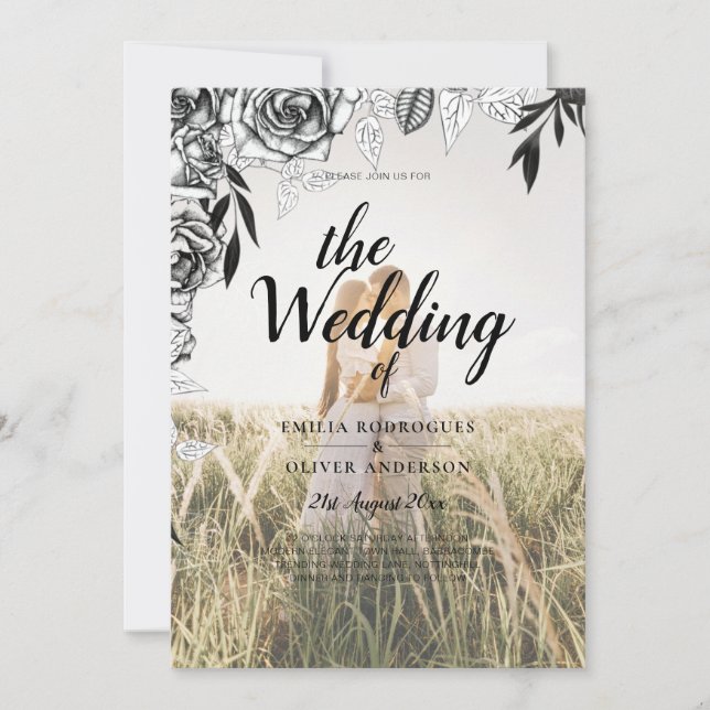 Budget Black Roses PHOTO OVERLAY Wedding Invite (Front)