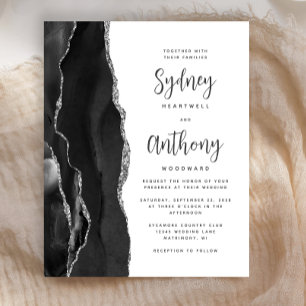 Budget Black Silver Agate Calligraphy Wedding