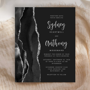 Budget Black Silver Agate Calligraphy Wedding